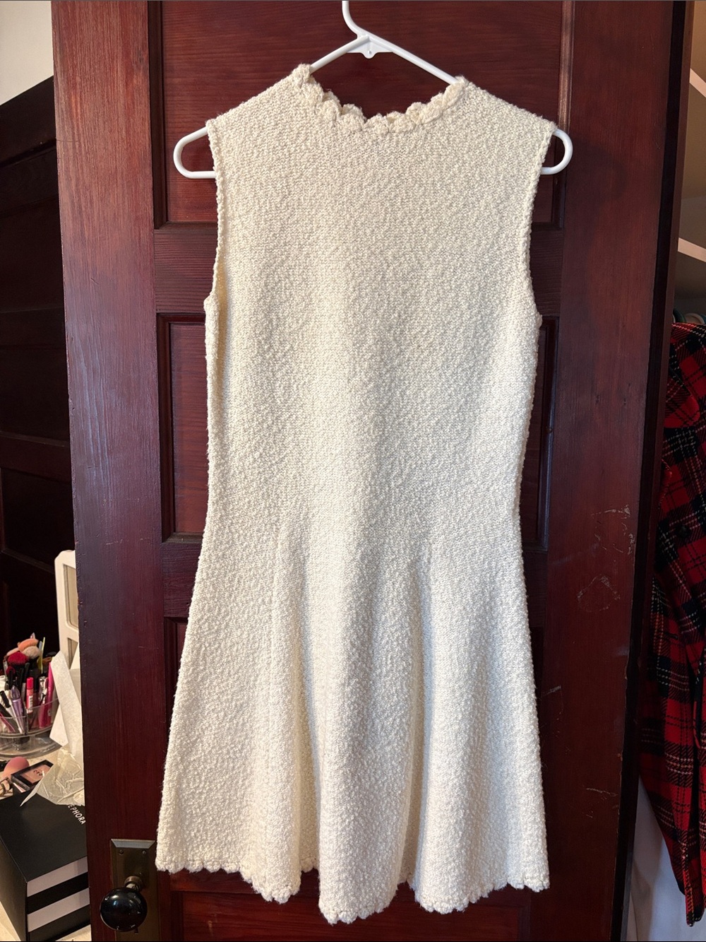 Cream Boucle Textured Sleeveless Fit-and-Flare Dress | Vintage Styling Ready! 💛